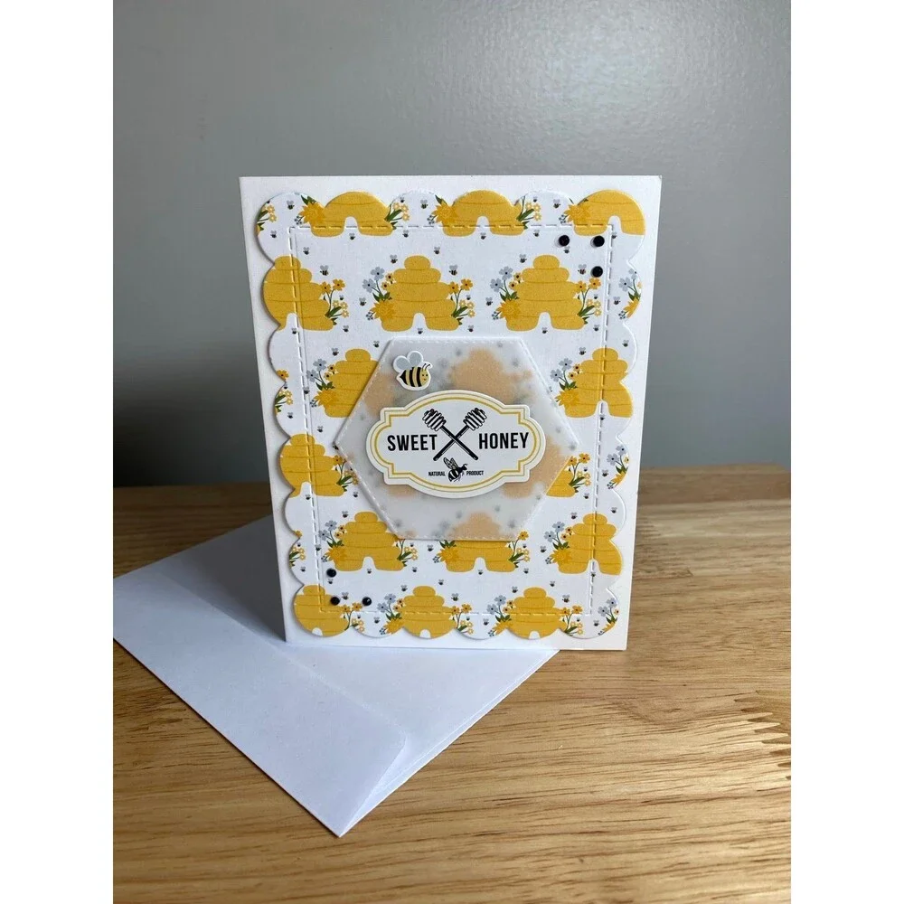 Bee & Flowers Greeting Card – Handmade A2 Card – All Occasion Blank Card